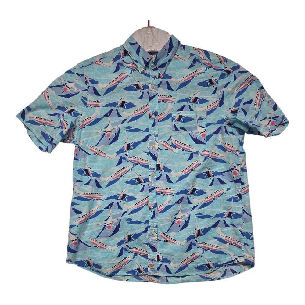 Vineyard Vines Mens XL Airplane Print On-The-Go Short Sleeve Button Down Shirt
